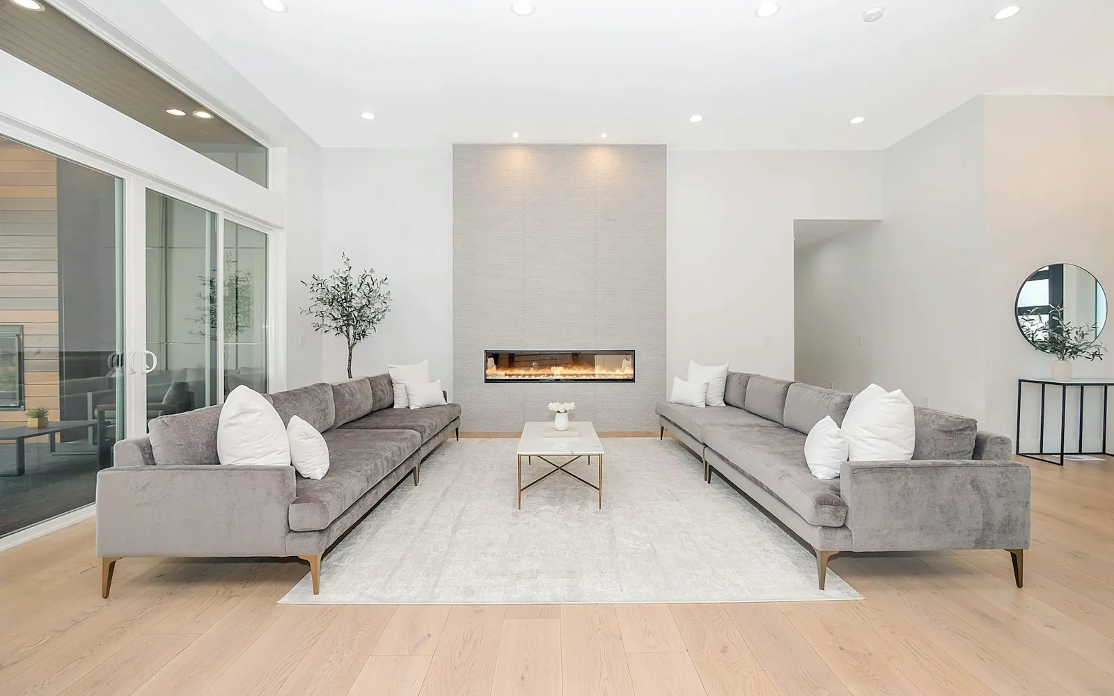Bright modern home with wide plank wood flooring